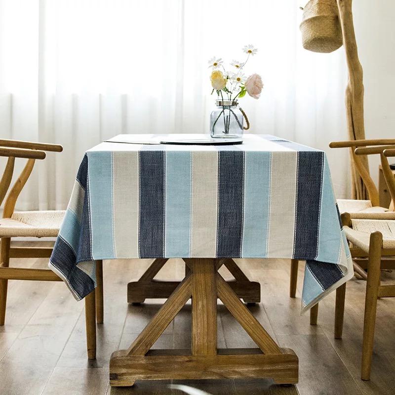 Cotton Linen Tablecloth Grey Stripes Plaid Embroidered Rectangular Dining Table Cloth For Christmas Banquet Decor