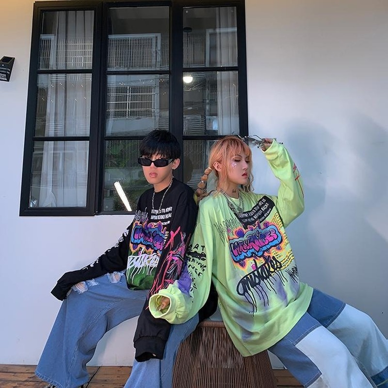 Fashion Korean Streetwear Women Men Punk Tops Tees Letter Printed Long Sleeve T Shirts Harajuku Hip Hop Clothing 210519