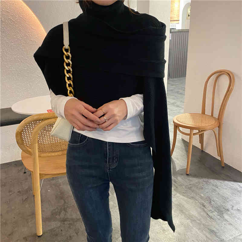 Autumn Winter OL Turtleneck Sleeveless Pullover Sweater Women Short Tops Elegant Knitted Vest Sweaters Waistcoat 210421