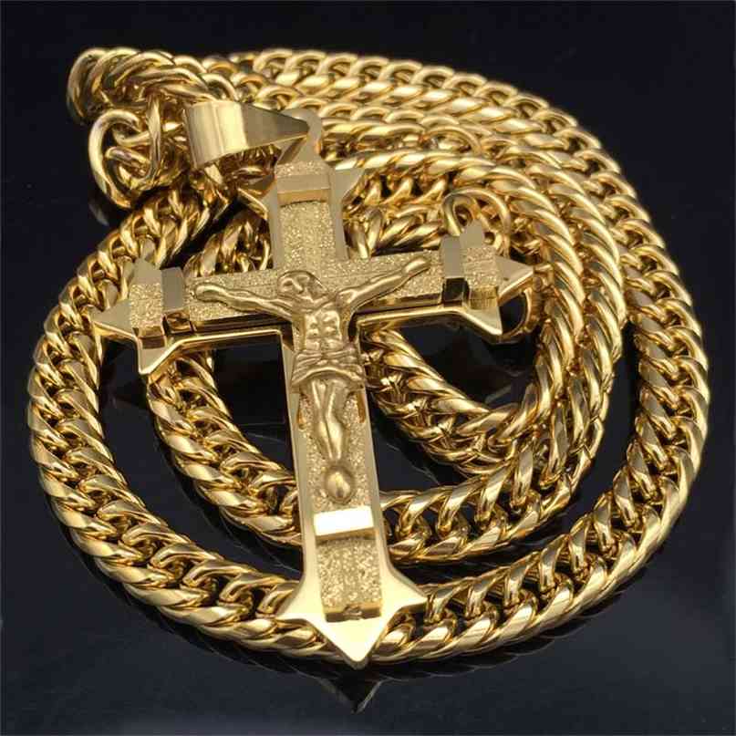 Gold tone Cross Christ Jesus Pendant Necklace Stainless Steel Link rolo Chain Heavy Men Jewelry Gift 21.65" 7mm 210721
Gold tone Cross Christ Jesus Pendant Necklace Stainless Steel Link rolo Chain Heavy Men Jewelry Gift 21.65" 7mm 210721
