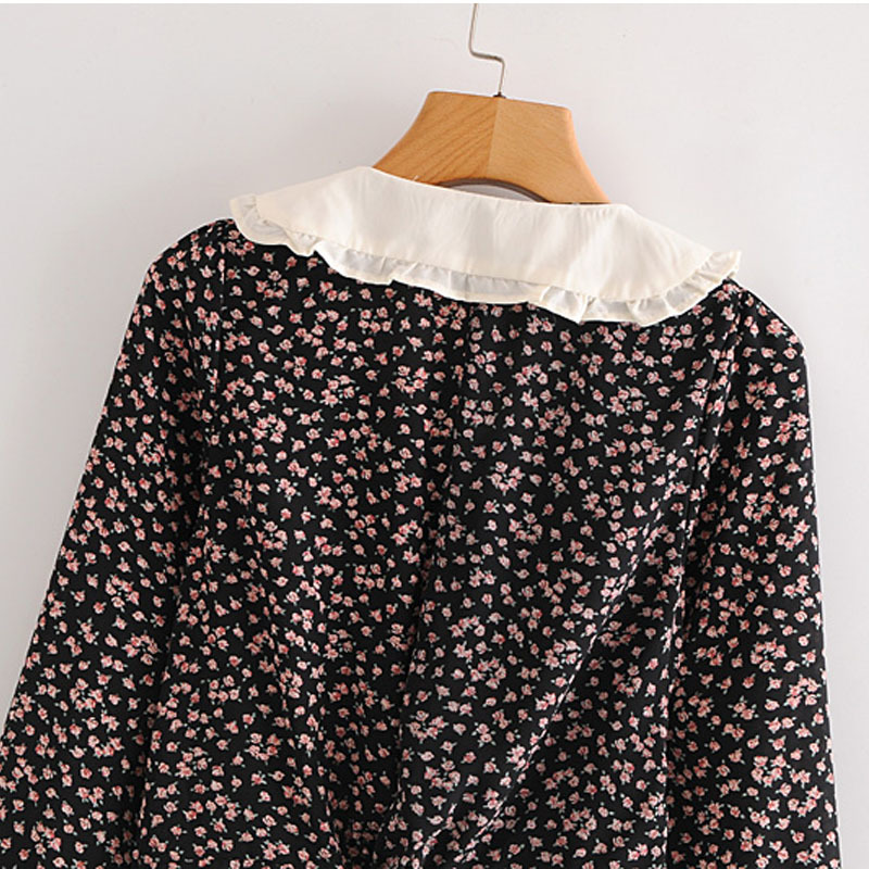 Doll Collar Floral Trumpet Sleeve Retro Fashion Chic Female Shirt Korean Harajuku Single-breasted Women's Tops 210507