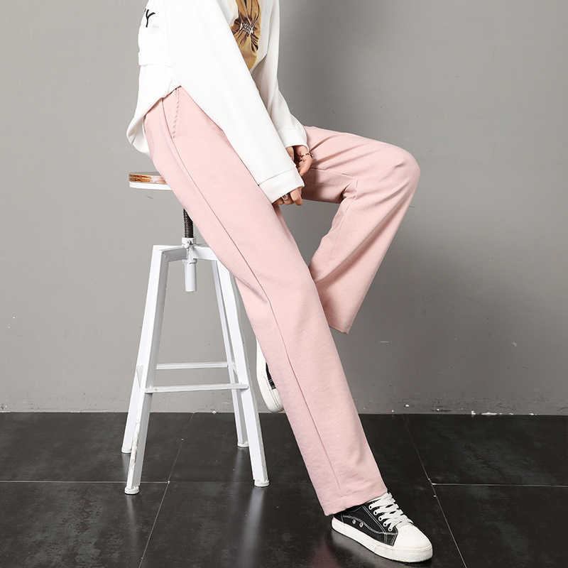Spring Autumn High Waist Lace Up Wide Leg Trousers Ladies Loose Straight Casual Joggers Sweatpants For Women Black Harem Pants 210604