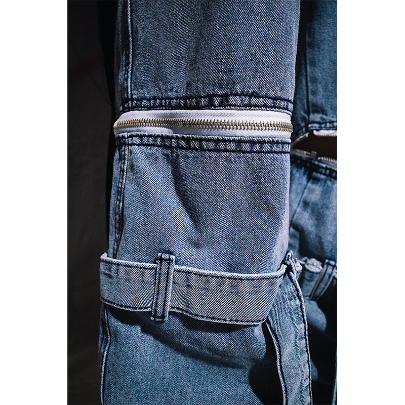 IEFB Streetwear Zipper Detachable Wide Leg Jeans Men's Fashion Hip Hop Loose Black Denim Pants Trousers 9Y5077 210524