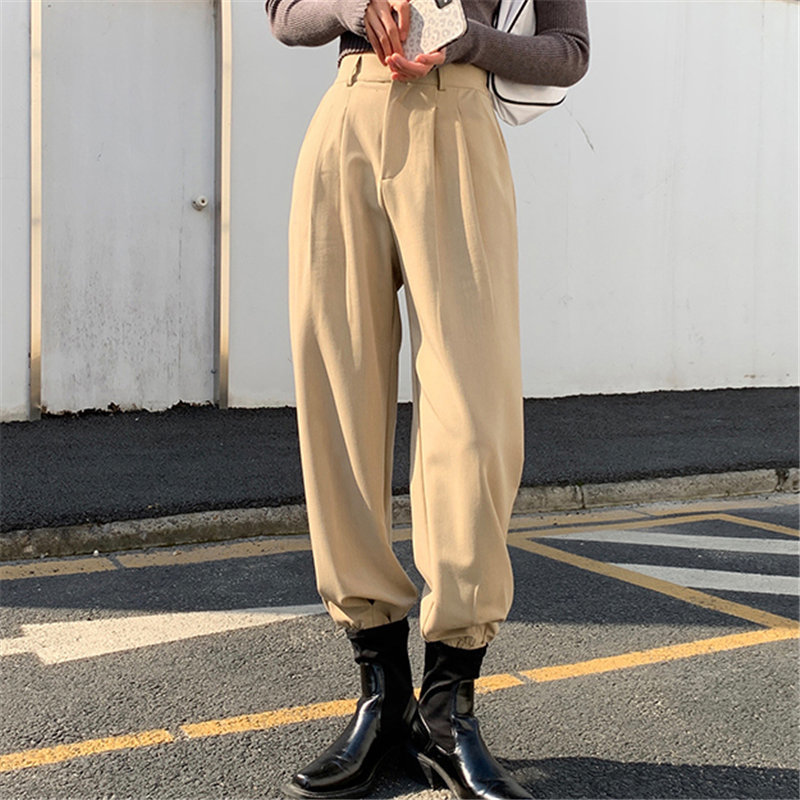 Spring Fashion Slim All Match Large Size Loose OL Streetwear Straight Pants Chic Gentle Casual Trousers 210421