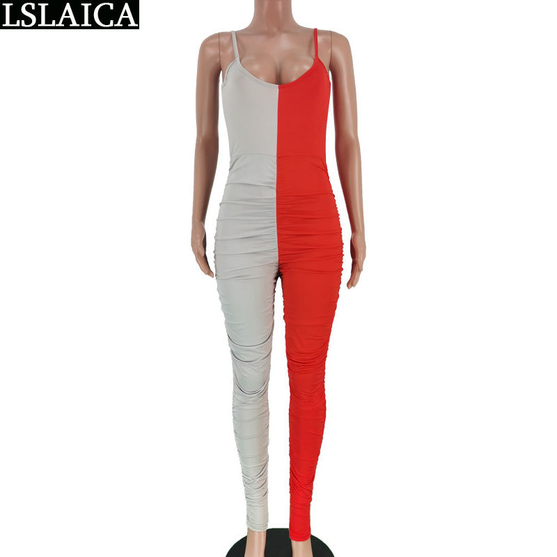 Women jumpsuit two color patchwork slim spaghetti strapless rompers womens backless sexy bodysuit female casual wild 210520