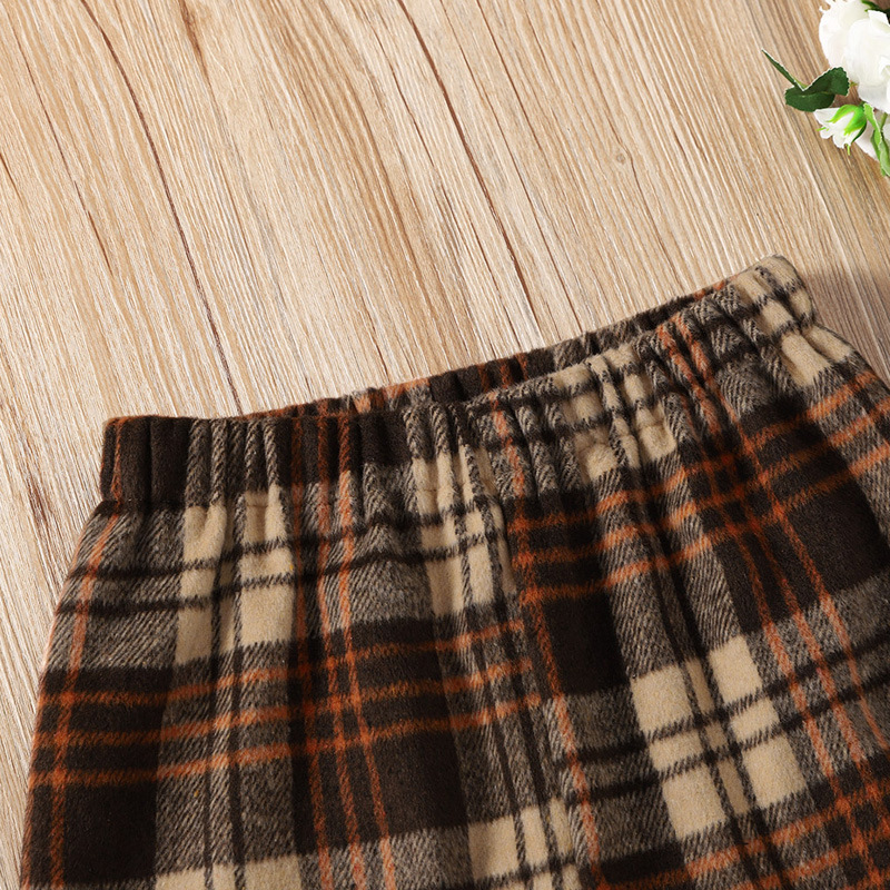 Baby Girls Clothes Sets Spring Autumn Fashion Girl Outfits Black Checked Printed Circle Neck Long Sleeve Skirt Suit For Children Kids Clothing