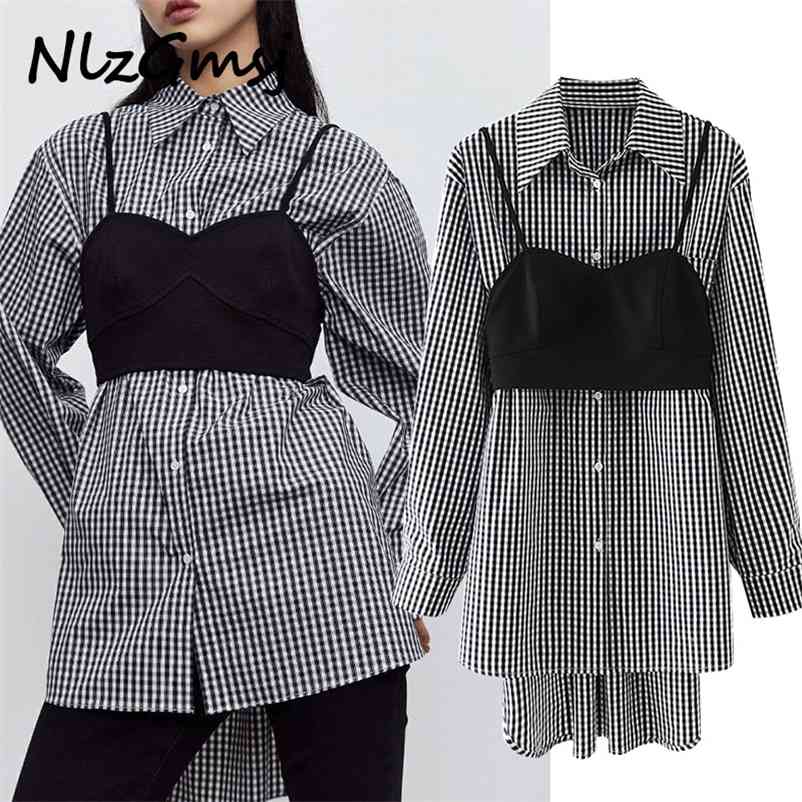 Dress Plaid Shirts 2 PCS Full Sleeve Turn Down Collar High Street Straight Clothing Spring Summer Tops 210628, As picture
Dress Plaid Shirts 2 PCS Full Sleeve Turn Down Collar High Street Straight Clothing Spring Summer Tops 210628, As picture