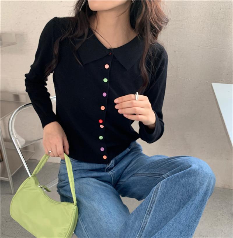 OL Single-breasted Slim-fit Tops Bottoming Sweater Women Spring Autumn Elegant Lapel Knitted Cardigan Sweaters 210421