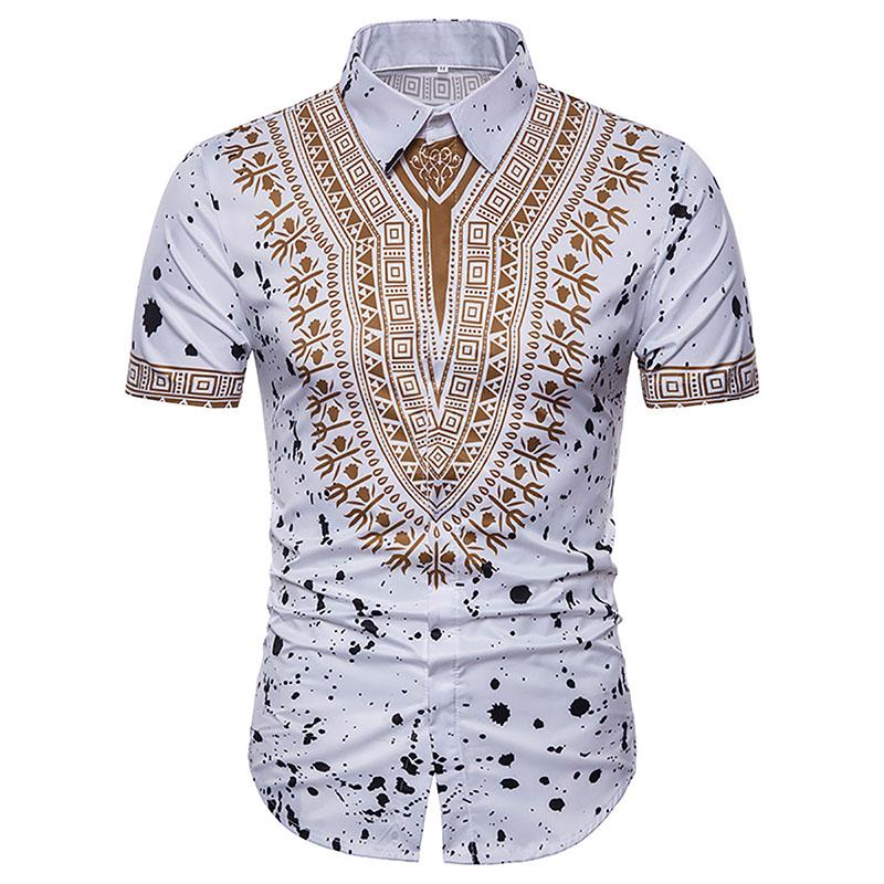 Fashion Men's Ethnic Floral 3D Three-dimensional Printing Short-sleeved Shirt Casual Shirts