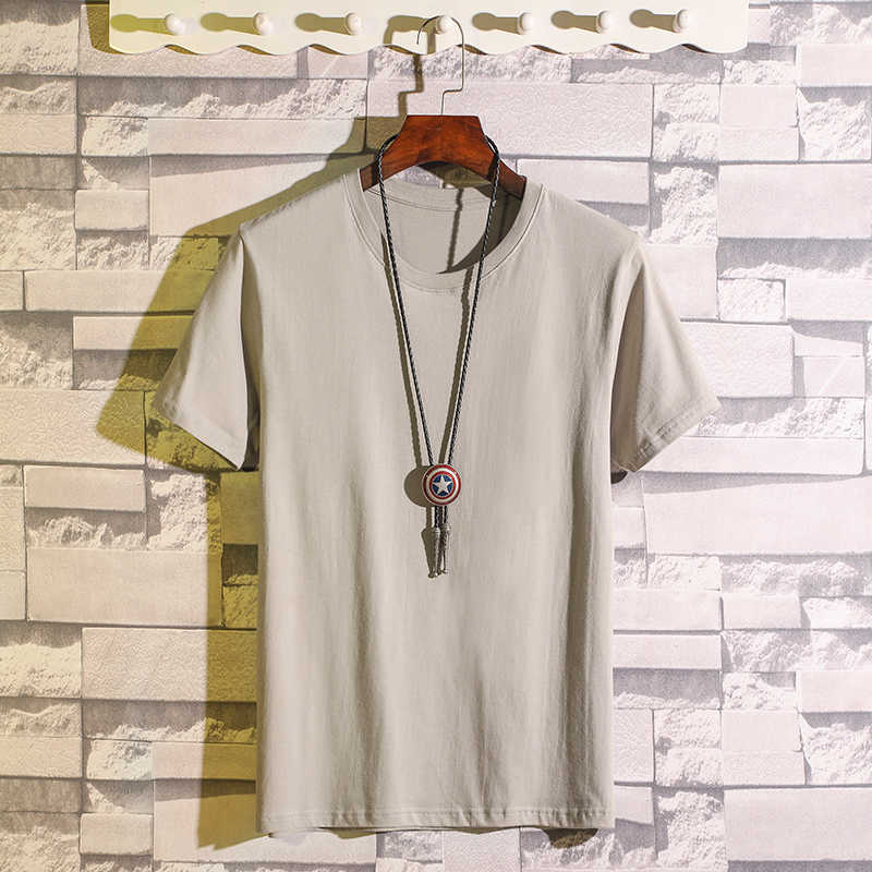 Men Spring and Summer Cotton Solid Short Sleeve Tops T-Shirt O Neck Casual 6XL 210629