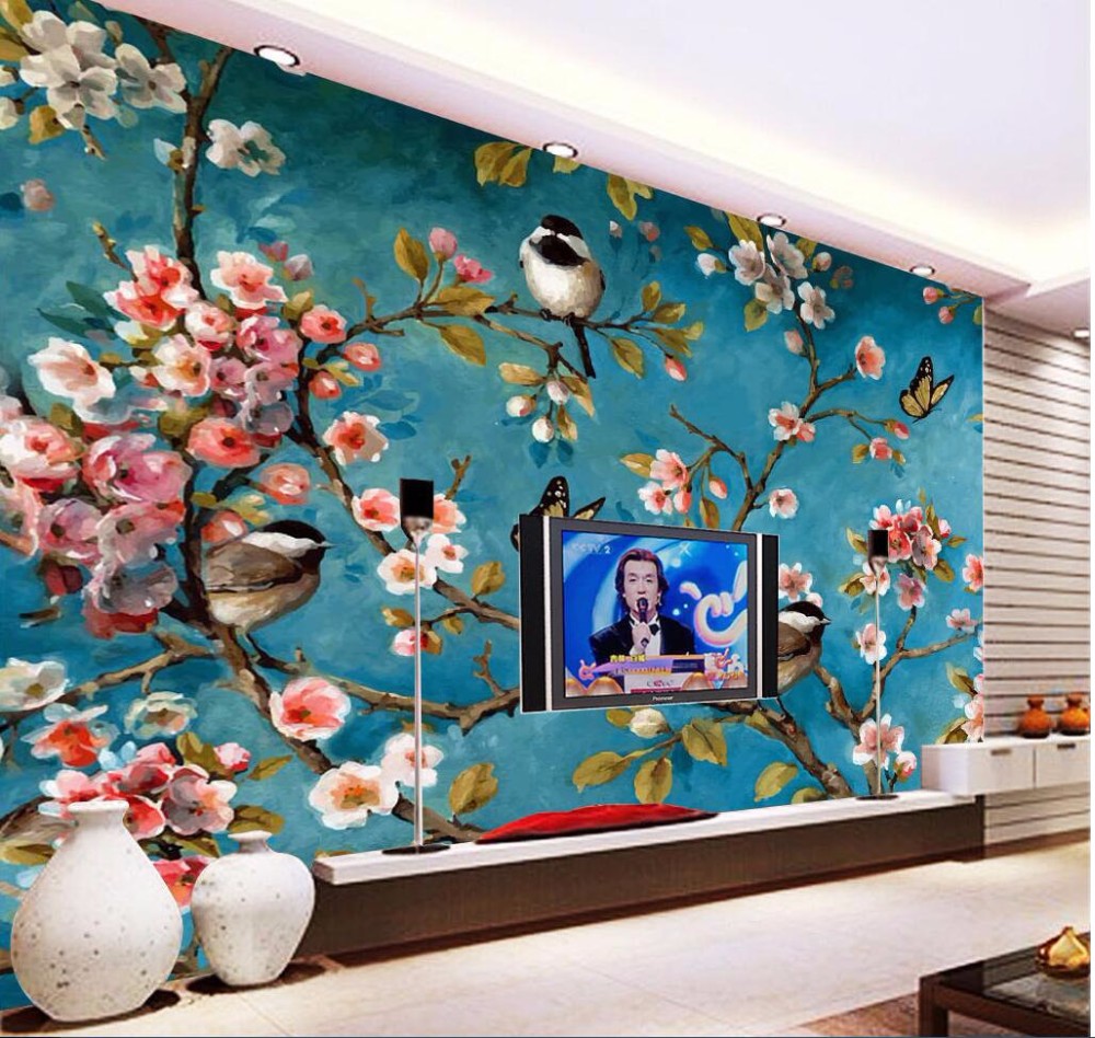 Custom wallpaper 3d Chinese Style Flowers And Birds Background Wall Decor Painting Living Room Entrance 3D Wallpapers