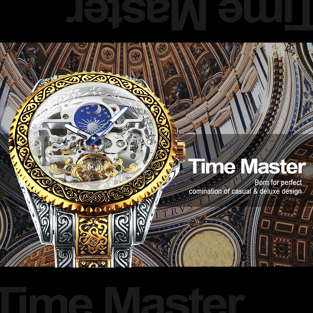 Forsining Tourbillon Watch for Men Mechanical Skeleton Mens Watches Top Brand Luxury Engraved Vintage Moon Phase Steel Strapg, Golden-silver
Forsining Tourbillon Watch for Men Mechanical Skeleton Mens Watches Top Brand Luxury Engraved Vintage Moon Phase Steel Strapg, Golden-silver