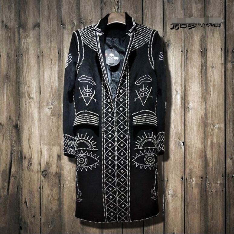 Men' Trench Coats Pearl Embellished Embroidered Suit Long Coat And Women' Overcoats Nightclub Stage Costumes, Black
Men' Trench Coats Pearl Embellished Embroidered Suit Long Coat And Women' Overcoats Nightclub Stage Costumes, Black