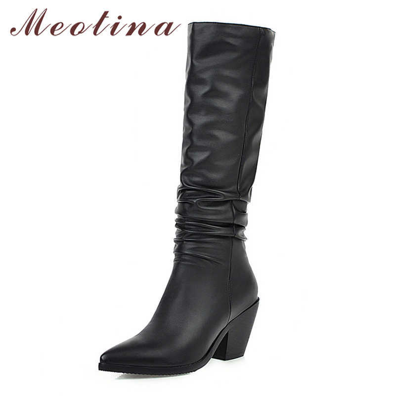 Meotina Long Boots Women Shoes Pleated High Heel Knee-High Boots Pointed Toe Thick Heels Ladies Boots Winter White Black Size 210608, Black pu
Meotina Long Boots Women Shoes Pleated High Heel Knee-High Boots Pointed Toe Thick Heels Ladies Boots Winter White Black Size 210608, Black pu
