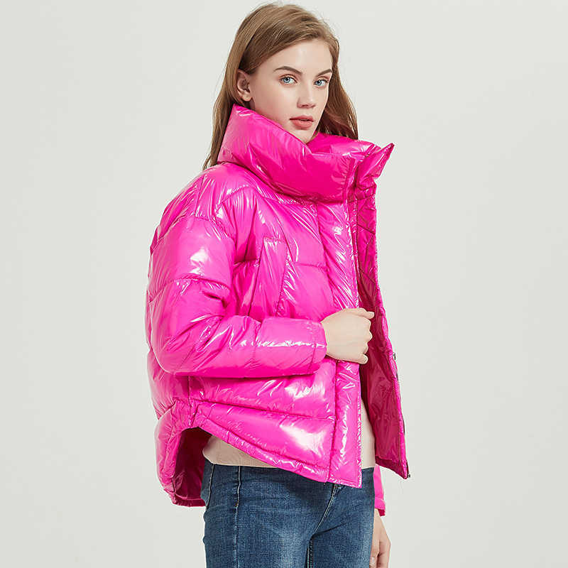 Winter Glossy Jacket For Women Rose Red Parka Female Bread Down s Cotton Padded Shiny Waterprooft Coat 211013