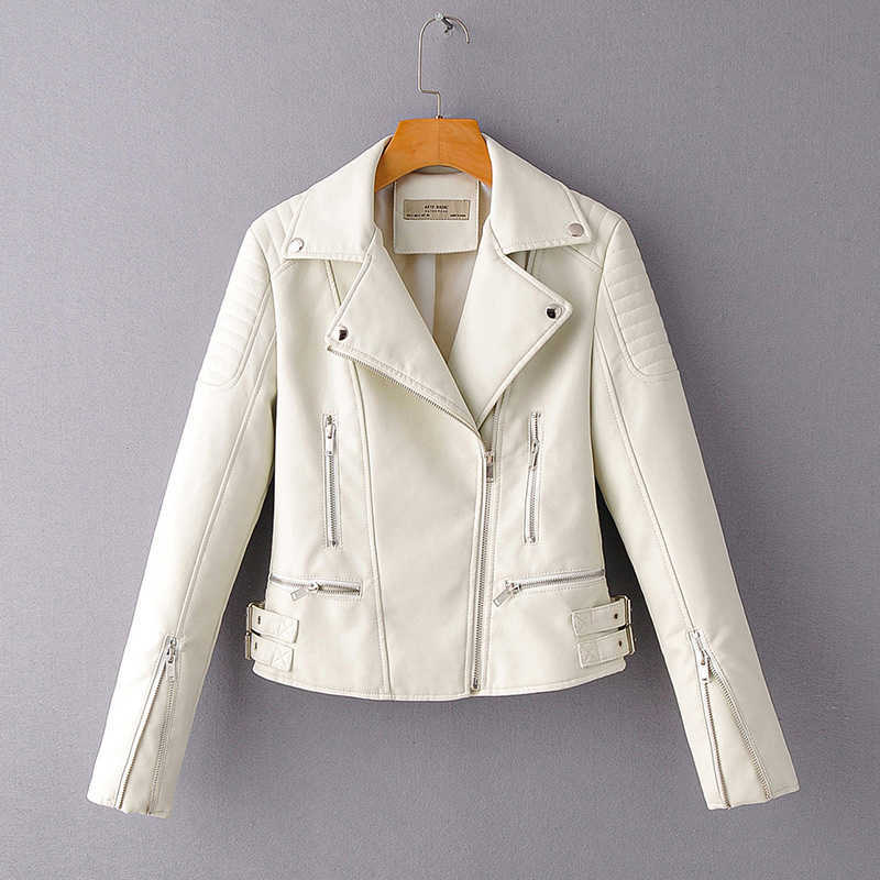 Ly Varey Lin Faux Soft Leather Short Jacket Women Pu Motorcycle Rivet Zipper Basic Jackets Female Black Pink Punk Outerwear 210526