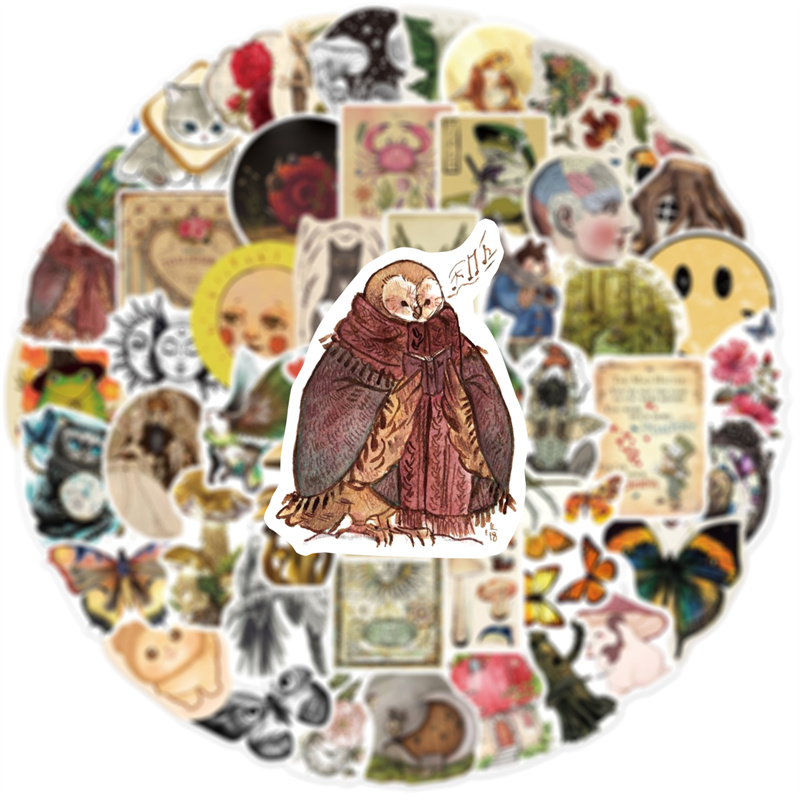50pcs/Lot Waterproof Retro Design Stickers Animal Plant DIY Graffiti Decals For Notebook Luggage iPad Phone Scooter Car Guitar Games Skateboard Gift D