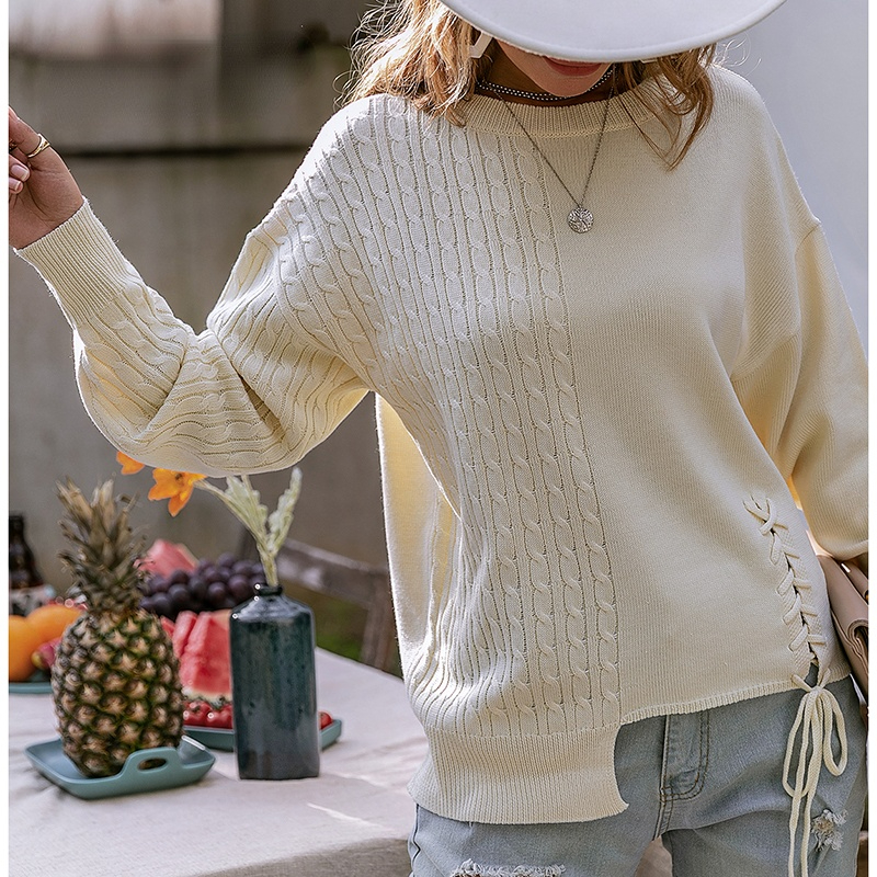 Casual Lace Up Female Long Sleeve Autumn Sweater Holiday Splicing Pullover Vintage Women Irregular Knitted Fashion Top, White;black
Casual Lace Up Female Long Sleeve Autumn Sweater Holiday Splicing Pullover Vintage Women Irregular Knitted Fashion Top, White;black