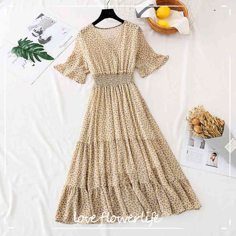 Summer Vintage V Neck Print Floral Dress Women Elegant A Line Chiffon Midi Dress Fashion Short Sleeve Ruffles Dress Vestidos 210521, Rose green 
Summer Vintage V Neck Print Floral Dress Women Elegant A Line Chiffon Midi Dress Fashion Short Sleeve Ruffles Dress Vestidos 210521, Rose green
