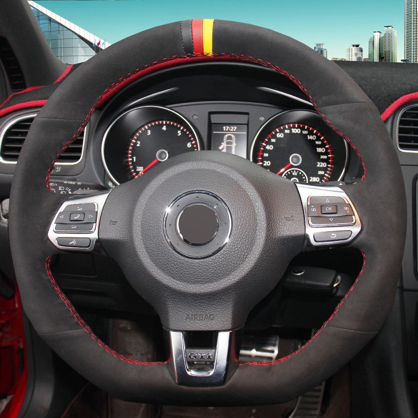 Hand-stitched Black Suede Car Steering Wheel Cover Special For Volkswagen series Golf GTI MK6 Polo GTI Scirocco CC 2010
Hand-stitched Black Suede Car Steering Wheel Cover Special For Volkswagen series Golf GTI MK6 Polo GTI Scirocco CC 2010