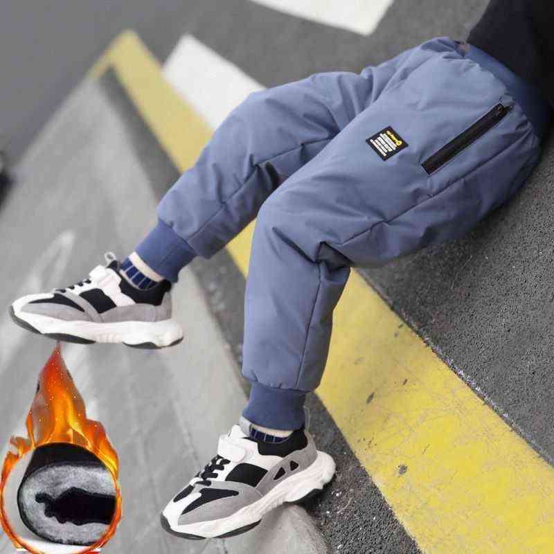 Boys Winter Pants Elastic Waist Mid Trousers 3-13 Years Old Children's Clothing Plus Velvet Kids Casual Warm 211103