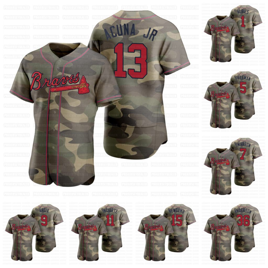 Ronald Acuna Jr. Atlanta Camo 2021 Armed Forces Day Jersey Ozzie Albies Austin Riley Freddie Freeman Dansby Swanson Greene Donaldson, Blue;black
Ronald Acuna Jr. Atlanta Camo 2021 Armed Forces Day Jersey Ozzie Albies Austin Riley Freddie Freeman Dansby Swanson Greene Donaldson, Blue;black