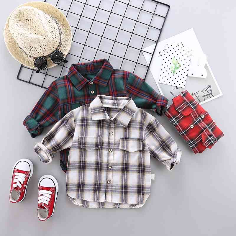 Kids Plaid Shirts Trendy Sale Children Kid Boys Girls Long Sleeve Buttons Pocket Tops Shirt Turn Down Collar Casual Blouses 210713