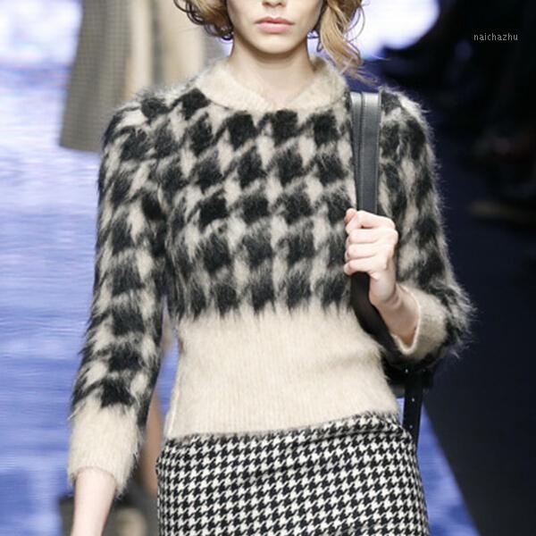Wholesale- 2021 Winter/autumn Real Cashmere Sweater Vintage Designer MAX Brand Women Houndstooth Style Slim Crop Knitted Wool Top, As pic-1
Wholesale- 2021 Winter/autumn Real Cashmere Sweater Vintage Designer MAX Brand Women Houndstooth Style Slim Crop Knitted Wool Top, As pic-1