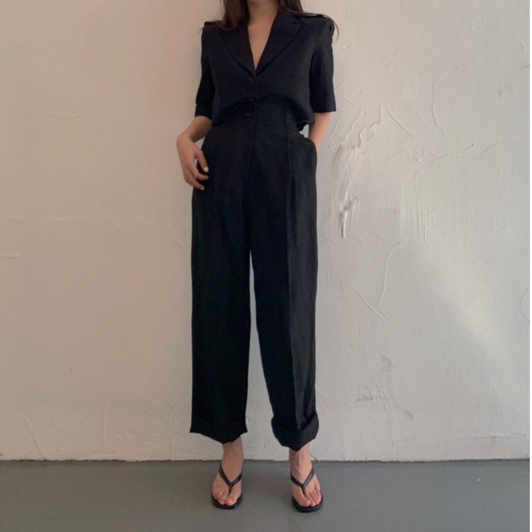 Korean Summer Fashion 2 Piece Set Women Elegant Short Blazer + High Waist Wide leg Pants Female Outfit 210518