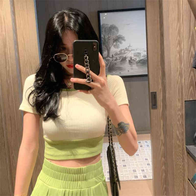 Summer Split Wide Leg Straight Pants +Short Sleeve Tee 2 Pieces High Waist Casual Streetwear Trouser Sets Women Fashion Suits 210510