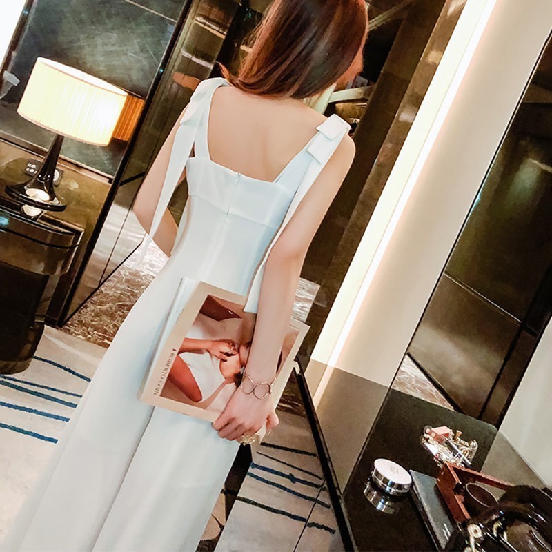 Elegant White Jumpsuit For Women Strap Backless High Waist Wide Leg Pants Jumpsuits Female Spring Fashion 210521