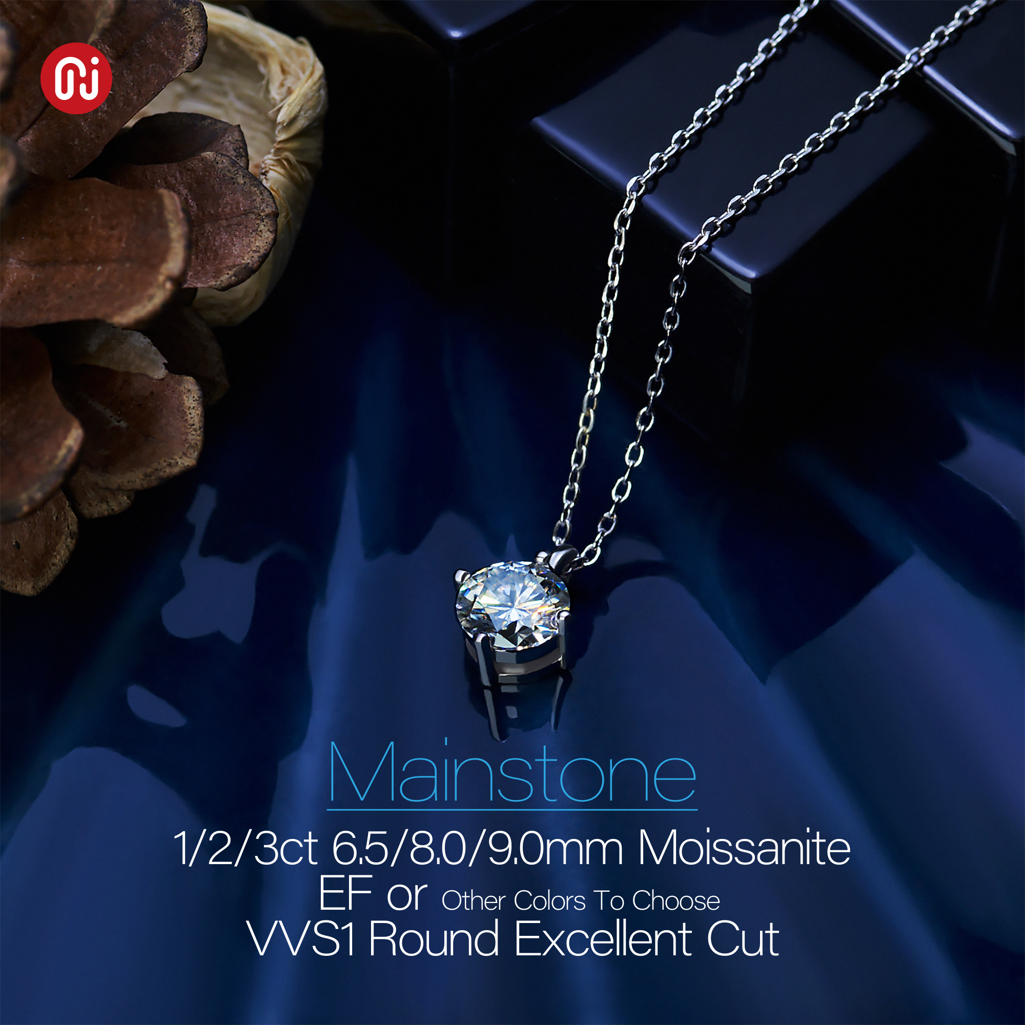 GIGAJEWE Christmas Pandent 3ct 9mm EF Round Cut Necklace 18K White Gold Plated 925 Silver Moissanite Jewelry GMSN030