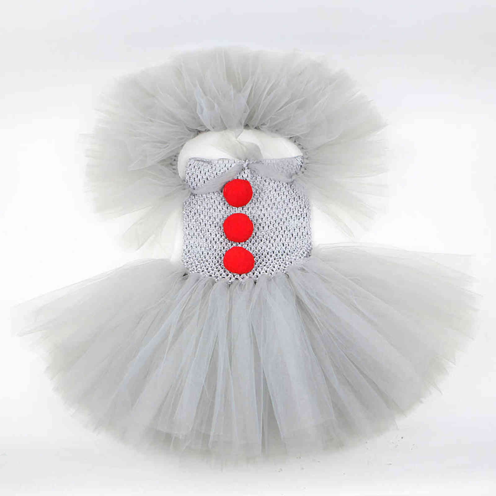 Joker Pennywise Tutu Dress for Girls Kids Cosplay Clown Costume Children Halloween Fancy Dresses Princess Girl Party Outfit Gray 211130
