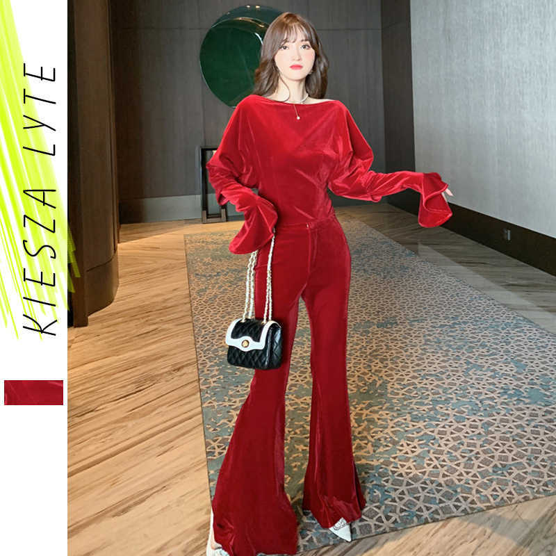 Fashion Two -Pieces Suit Sets Women Flared Sleeve Crop Top Wide Leg Trousers Pants Bodycon Fitness Velvet Tracksuits Set Casual 210608, Red
Fashion Two -Pieces Suit Sets Women Flared Sleeve Crop Top Wide Leg Trousers Pants Bodycon Fitness Velvet Tracksuits Set Casual 210608, Red