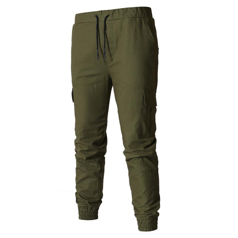 Men Casual Joggers Pants Solid Cargo Sweatpants Male Multi-pocket Trousers Mens Sportswear Hip Hop Drawstring Pencil Men's