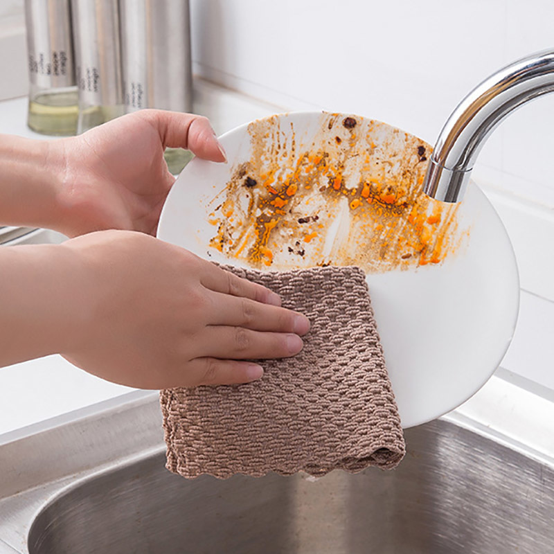 1Pcs Kitchen Supplies Cleaning Towel Home Washing Dish 4Color Anti-grease Cloth Super Absorbent Wiping Rags Multifunctional