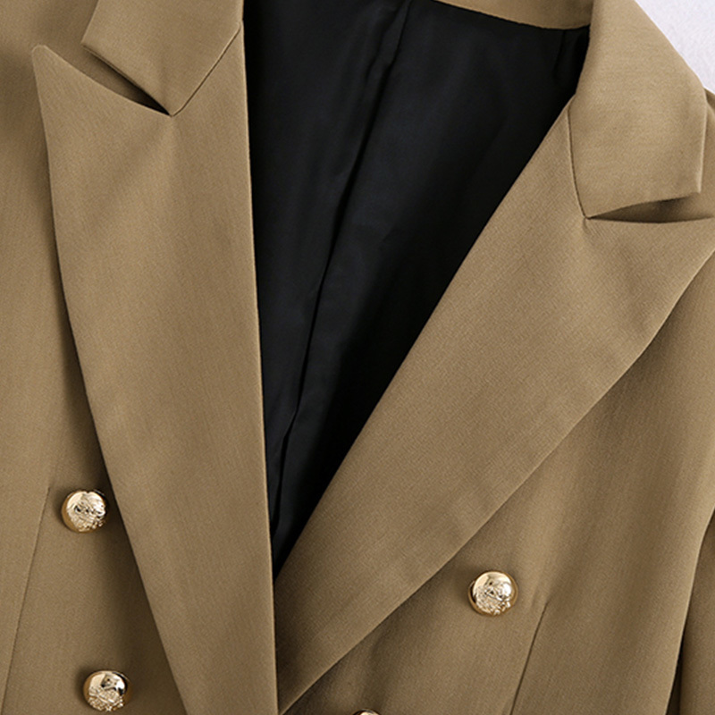 Casual Brown Blazer Women Outerwear Double Breasted Fashion Lady Blazer Suit Long Sleeve Office Wear Coat Femme Veste 210414