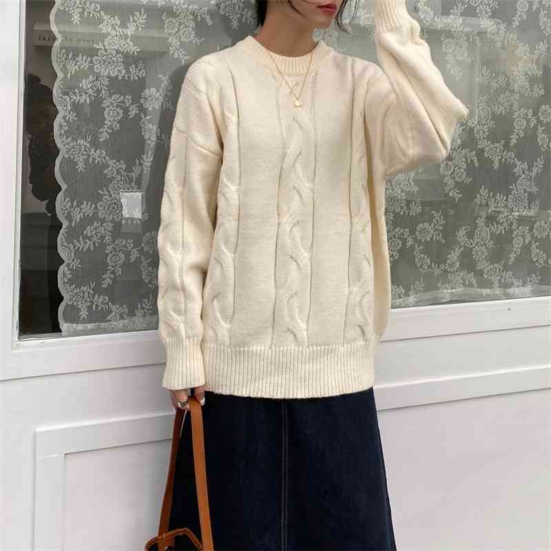 Korean Twisted Knitted Thicken Sweaters Tops Women Autumn Winter Long Sleeve O-neck Casual Fashion Jumpers Pullovers Femme 210515