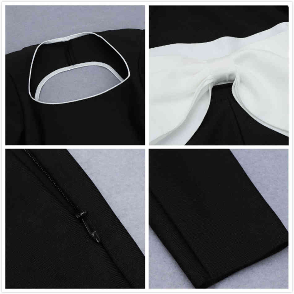 Free Women's Black Halter Bandage Dress Sexy Square Neck Long Sleeve Bodycon Bow Club Party Midi Vestido 210524