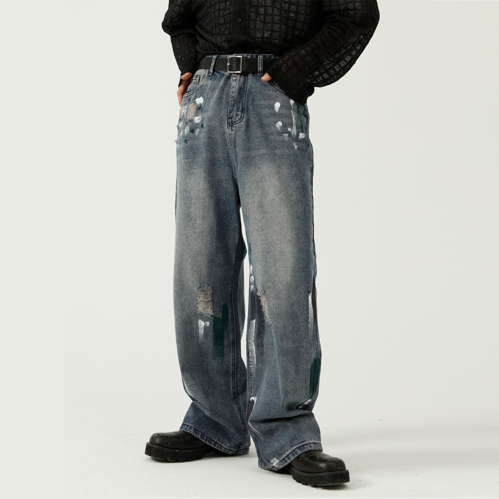 2021 Men's Destroy Hole Paint Streetwear Hip Hop Loose Casual Straight Wide Leg Denim Pants Jeans Male Korean Jeans Trousers Man
2021 Men's Destroy Hole Paint Streetwear Hip Hop Loose Casual Straight Wide Leg Denim Pants Jeans Male Korean Jeans Trousers Man