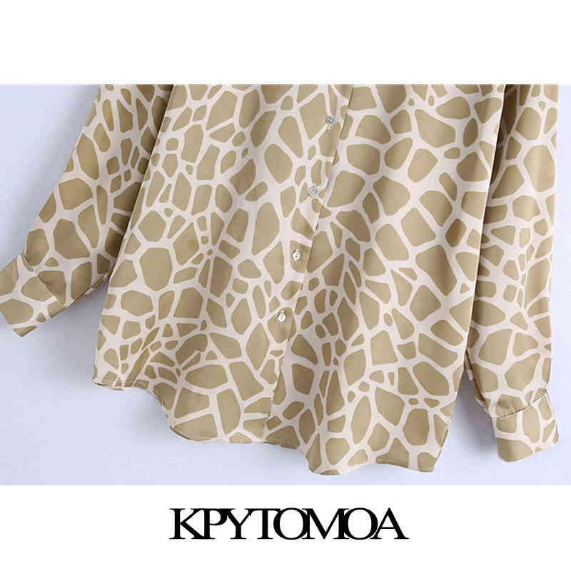 Women Fashion Loose Fitting Animal Print Soft Touch Blouses Long Sleeve Button-up Female Shirts Chic Tops 210420