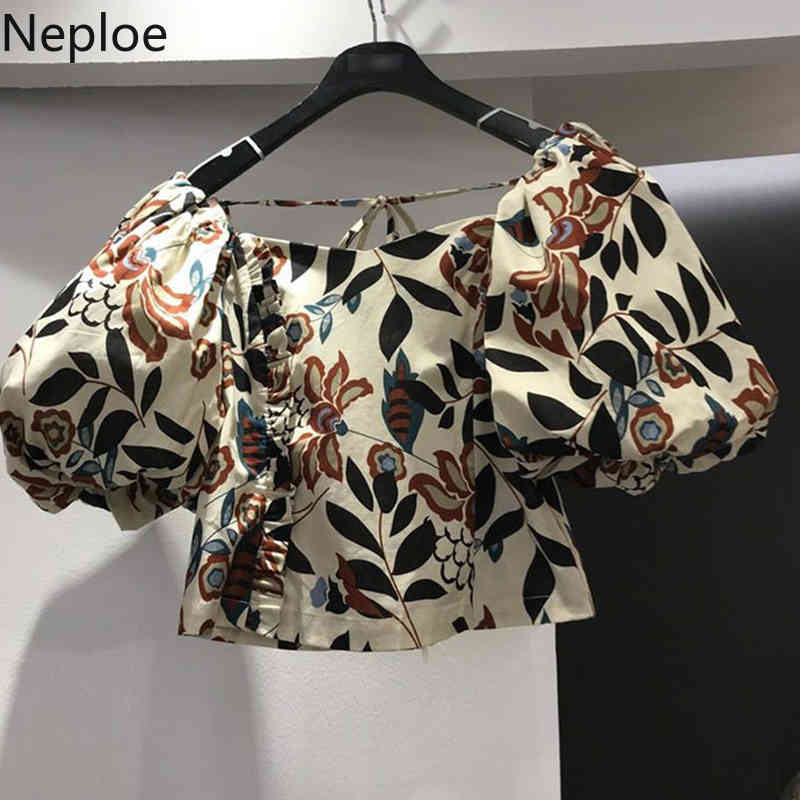 Neploe Blouses Women Blusas De Mujer Vintage Square Collar Shirts Floral Puff Sleeve Temperament Blouse Tops Femme 94902 210422