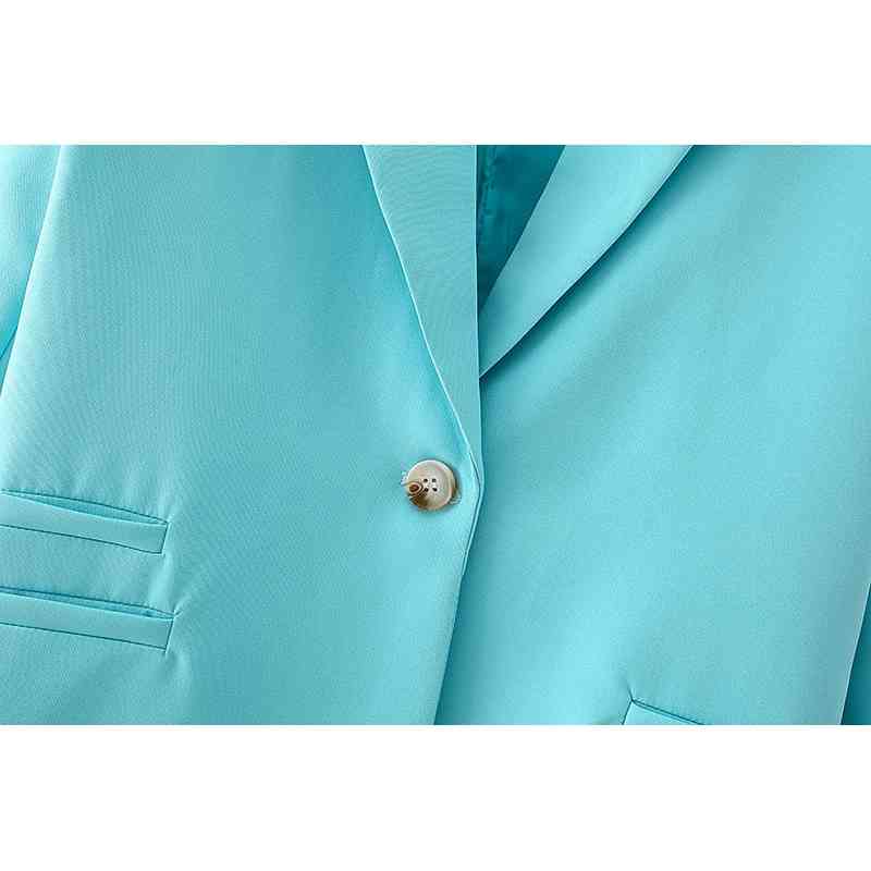 elegant women blue blazer office ladies pocket jackets casual female single button suits slim girls chic sets 210430