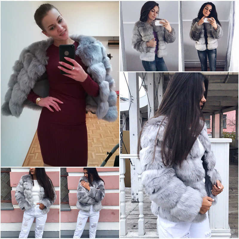 Rimocy Plus Size 4XL Faux Fur Coat Women Winter High Quality Thicken Warm Jackets Woman Long Sleeve Cropped Fur Coats Lady 211019