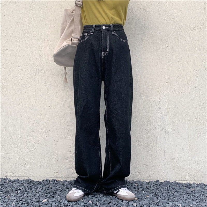 Stylish All-Match Straight Vintage Streetwear Plus Size Jeans Fashion Loose High Waist Women OL Denim Trousers 210421