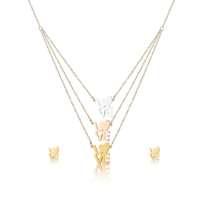 Earrings & Necklace Trendy Luxury Stainless Steel Multilayer Love Heart Pendant Chain Stud Earring For Women Gold Color Fashion Jewelry Set, Silver
Earrings & Necklace Trendy Luxury Stainless Steel Multilayer Love Heart Pendant Chain Stud Earring For Women Gold Color Fashion Jewelry Set, Silver