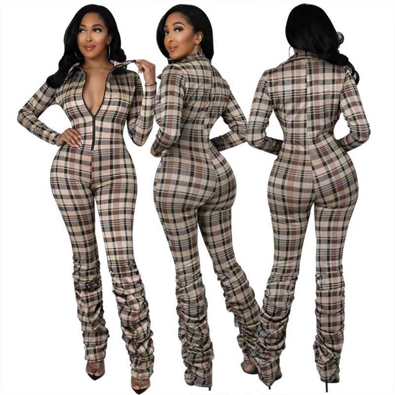 Womans Plaid Jumpsuits elegant Slim Fit Lapel Neck Zipper Spring Long Sleeve Pile Of Pants Fashion pleated Rompers, Gray
Womans Plaid Jumpsuits elegant Slim Fit Lapel Neck Zipper Spring Long Sleeve Pile Of Pants Fashion pleated Rompers, Gray
