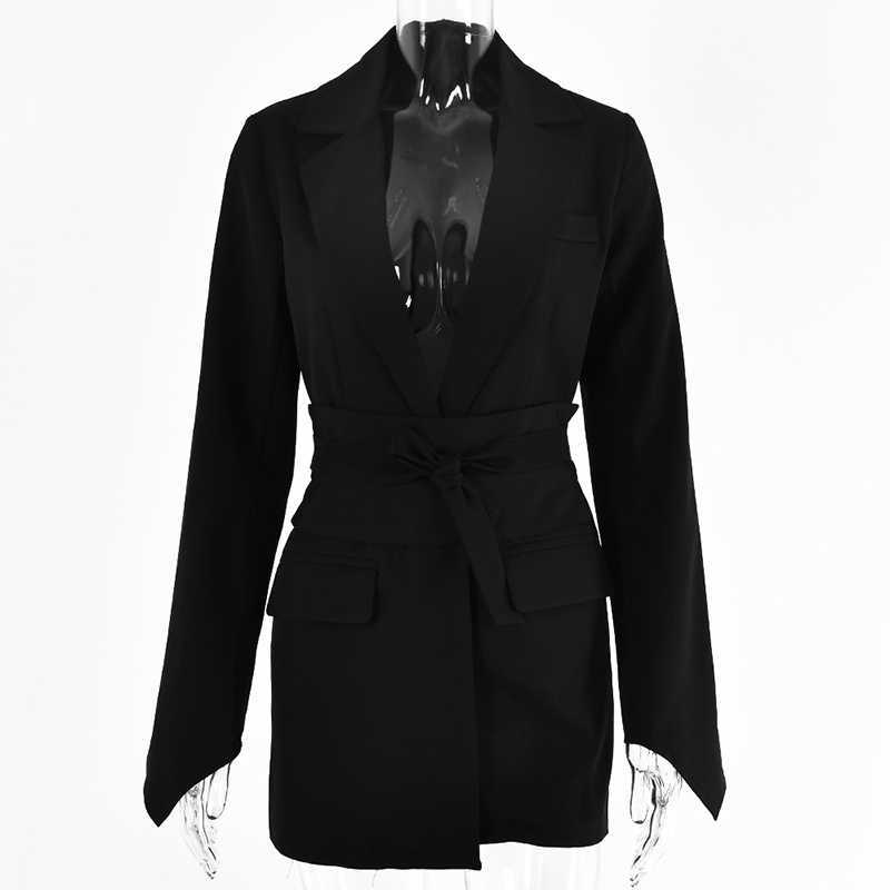 VGH Casual Black Lace Up Patchwork Belt Female Blazers Notched Long Sleeve Korean Slim Women's Jackets Spring Fashion Style 210930