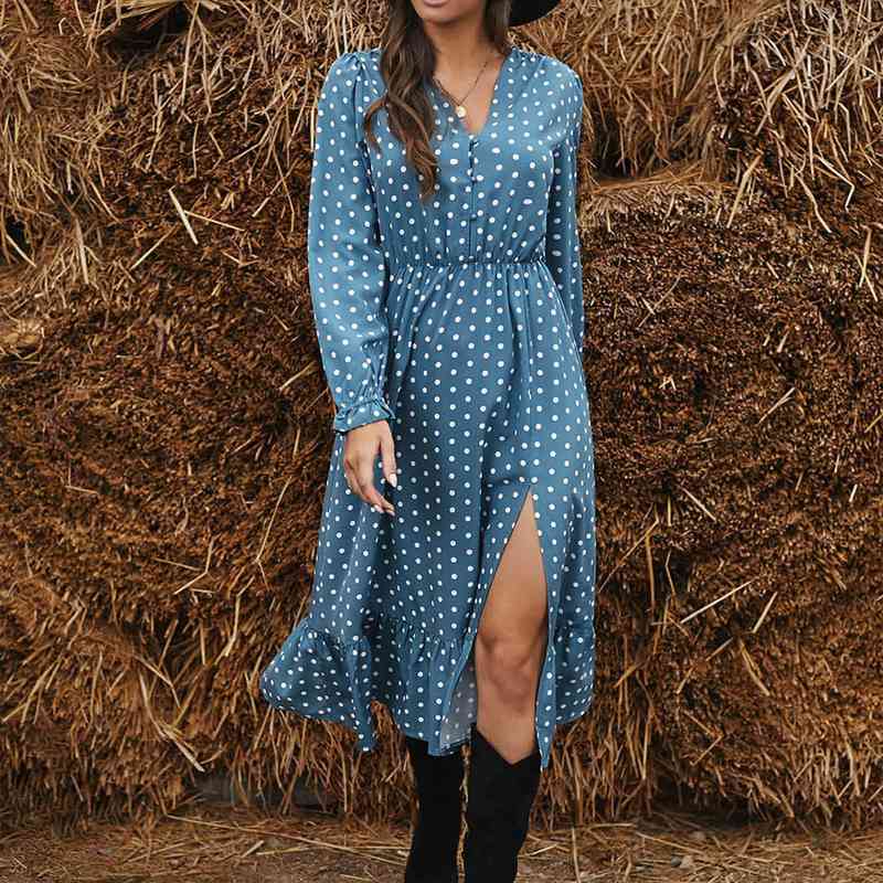Polka Dot Botton Dress Women Tracksuits Long Sleeve High Waist Maxi Elegant Office Lady Dresses Split Spring Autumn Robe Femme, Gray
Polka Dot Botton Dress Women Tracksuits Long Sleeve High Waist Maxi Elegant Office Lady Dresses Split Spring Autumn Robe Femme, Gray