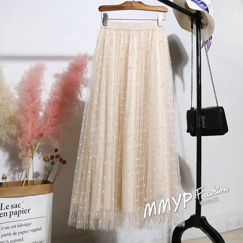 At All Seasons Can Wear Skirt Korea Fashion Women Sweet A-line Long Three-tier Fabric Gauze High Waist Maxi D180 210512